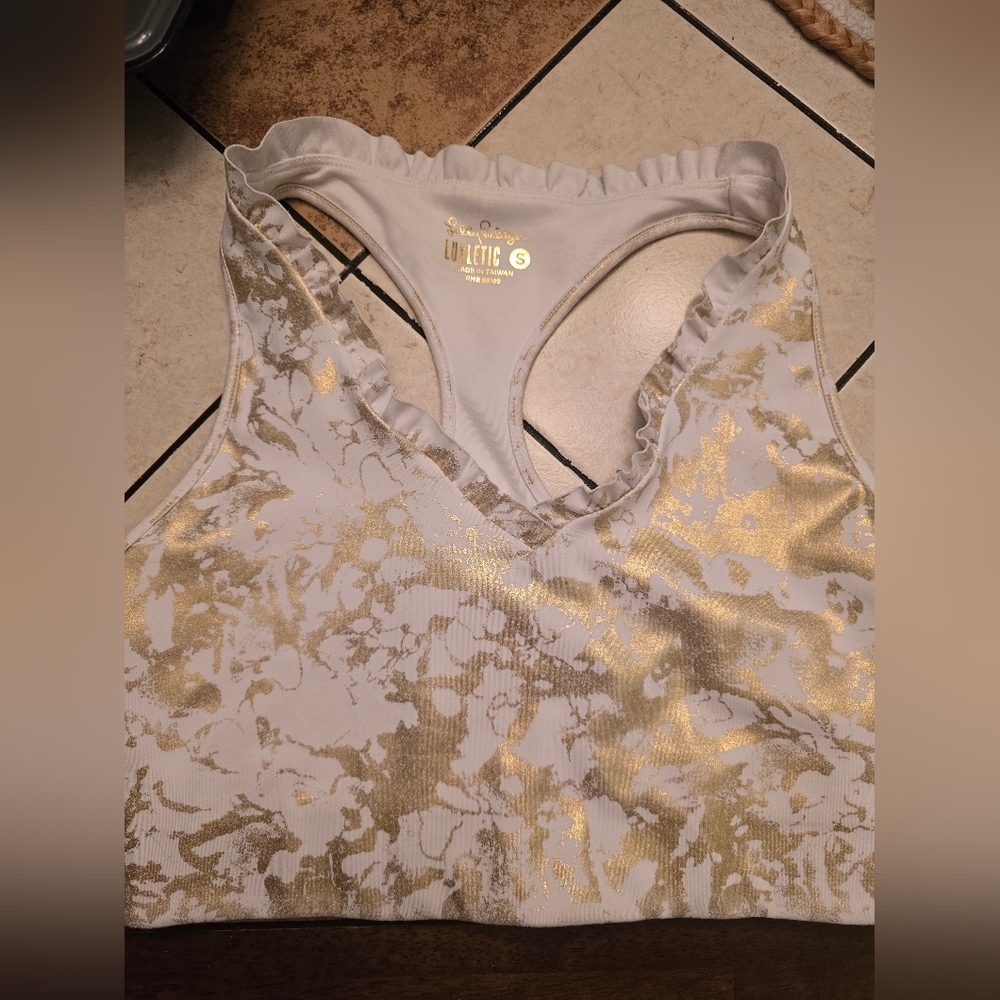 Lilly Pulitzer Luxletic Lindsay Sports Bra UPF 50+ Shoreline Foil Size Small
